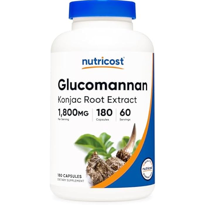 Nutricost Glucomannan 1,800mg Per Serving, 180 Capsules - Natural Fiber Source, Non-GMO, Gluten Free - Image 1