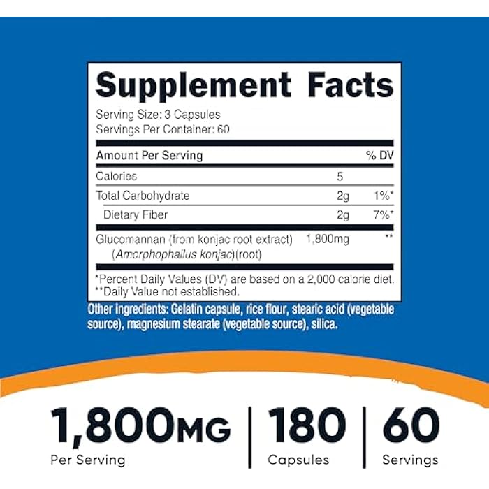 Nutricost Glucomannan 1,800mg Per Serving, 180 Capsules - Natural Fiber Source, Non-GMO, Gluten Free - Image 2