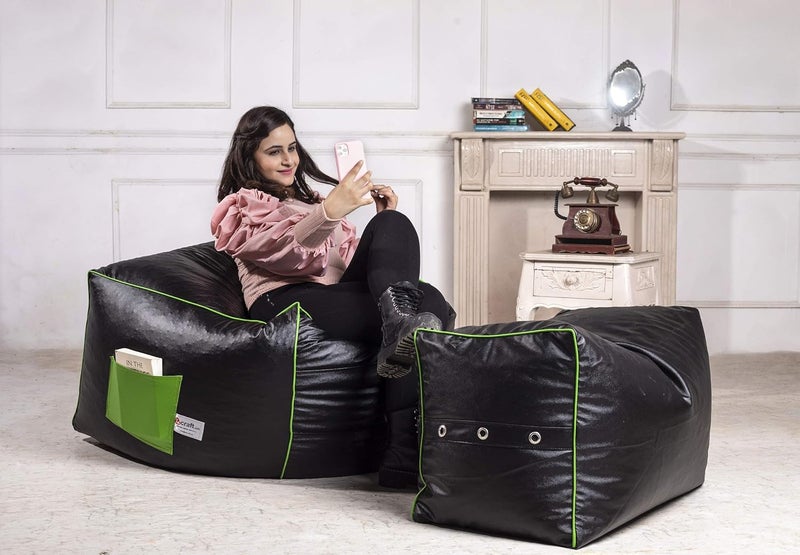 Nest Bedding غطاء كيس الفاصولياء لكرسي ناست بدينغ مع مسند للقدم كيس فاصولياء مربع مع راحة لغرفة النوم وغرفة المعيشة والمكتب والمنزل باللونين الأسود والأخضر بدون فاصولياء - Image 1