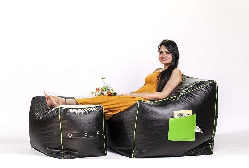 Nest Bedding غطاء كيس الفاصولياء لكرسي ناست بدينغ مع مسند للقدم كيس فاصولياء مربع مع راحة لغرفة النوم وغرفة المعيشة والمكتب والمنزل باللونين الأسود والأخضر بدون فاصولياء - Image 2