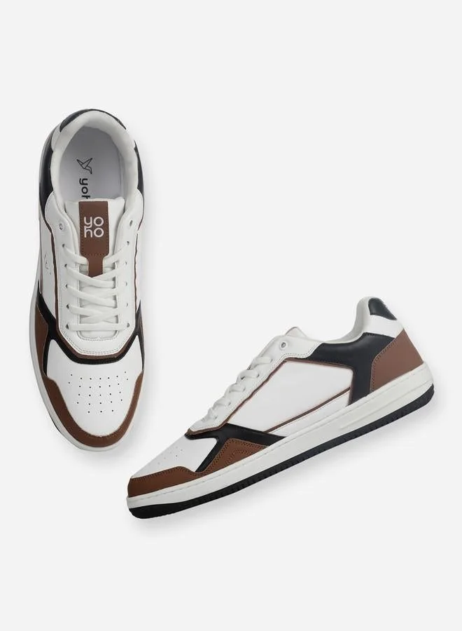 Yoho Brown Men Contrast Panel Lace Up Sneakers for Men | Best Price UAE
