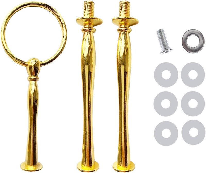 Happy Will 3 Tier Round Metal Cake Stand Holder Heavy Duty Fruit Plate Handle Fittings Hardware Rod with Stylus Golden - Image 1