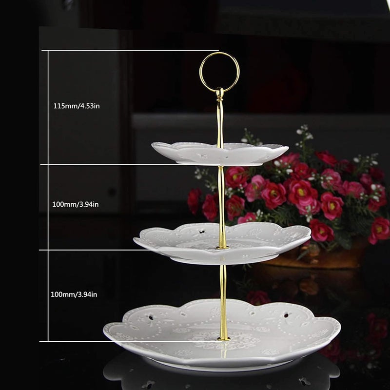 Happy Will 3 Tier Round Metal Cake Stand Holder Heavy Duty Fruit Plate Handle Fittings Hardware Rod with Stylus Golden - Image 3