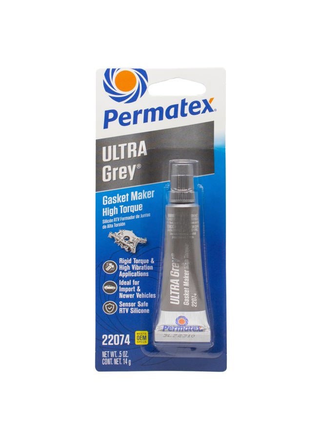 Permatex 22074 صمغ سيليكوني rigid عالي العزم Ultra Grey، آمن للمستشعر وغير تآكلي، لتطبيقات مقاومة للعزم العالي والاهتزاز، 0.5 أونصة - Image 1
