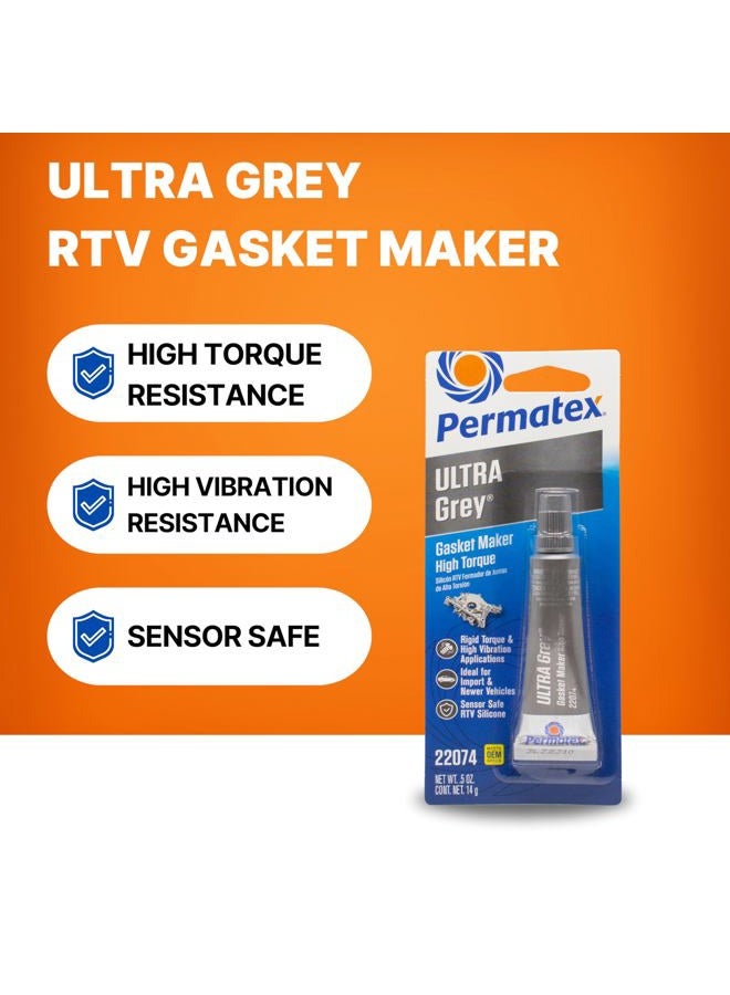 Permatex 22074 صمغ سيليكوني rigid عالي العزم Ultra Grey، آمن للمستشعر وغير تآكلي، لتطبيقات مقاومة للعزم العالي والاهتزاز، 0.5 أونصة - Image 2