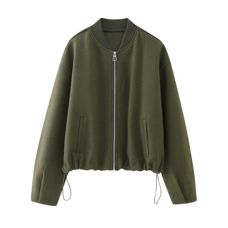 2023 autumn new womens clothing European and American style card buckle decoration soft pilot jacket coat 5070 641 800 Army Green 