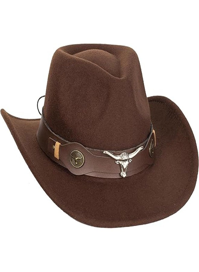 IZUS Kids Western Cowboy Hats Brown Felt Cowgirl Hat Brown Western Party Caps for Boys-Girls 4-8 Years - Image 2