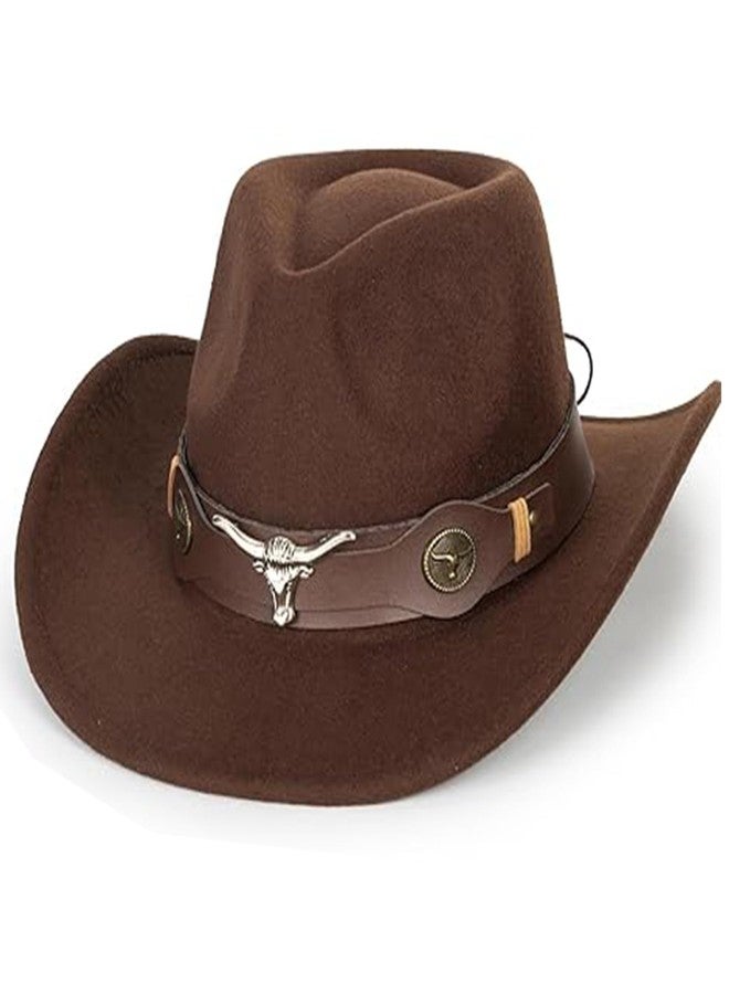 IZUS Kids Western Cowboy Hats Brown Felt Cowgirl Hat Brown Western Party Caps for Boys-Girls 4-8 Years - Image 1