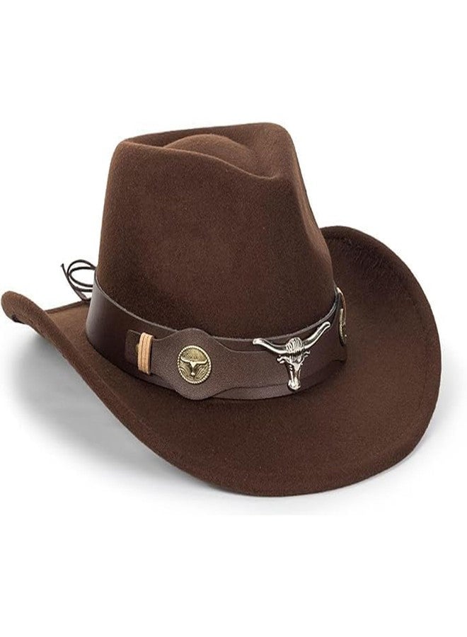 IZUS Kids Western Cowboy Hats Brown Felt Cowgirl Hat Brown Western Party Caps for Boys-Girls 4-8 Years - Image 3