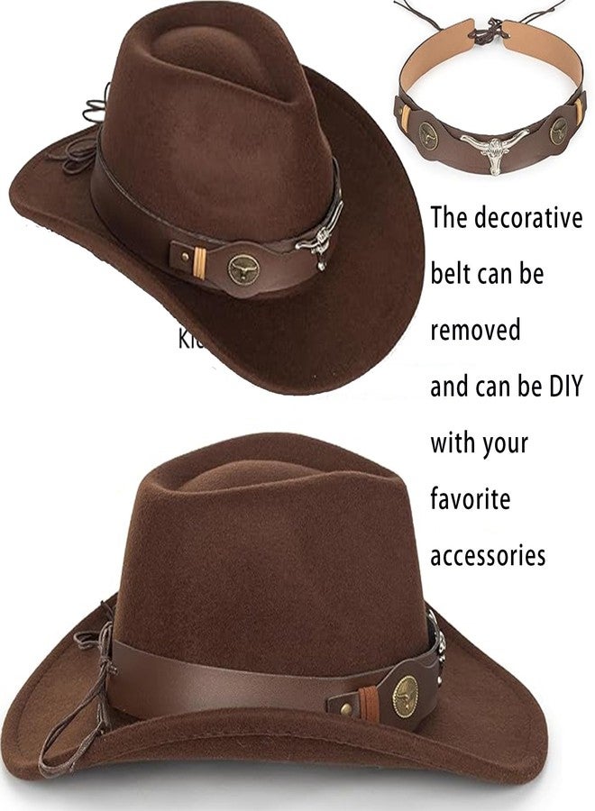 IZUS Kids Western Cowboy Hats Brown Felt Cowgirl Hat Brown Western Party Caps for Boys-Girls 4-8 Years - Image 4