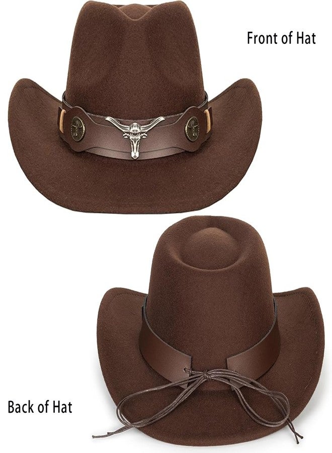 IZUS Kids Western Cowboy Hats Brown Felt Cowgirl Hat Brown Western Party Caps for Boys-Girls 4-8 Years - Image 5