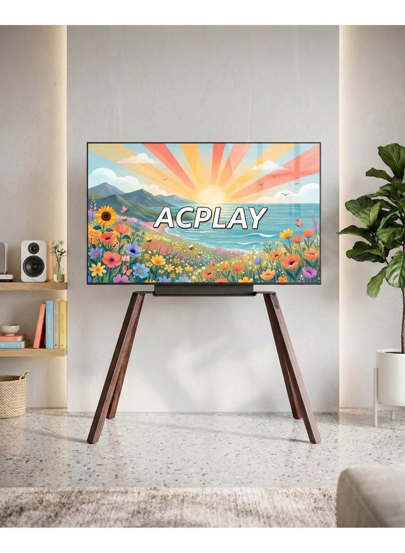 ACPLAY Easel Tripod TV Floor Stand for 32-70 Inch TVs, Real Wood Walnut Legs, Height Adjustable TV Stand with Mount, VESA 100x100-400x400, 40kg Capacity, Storage Shelf, Anti-Tip Safety Kit - Image 2