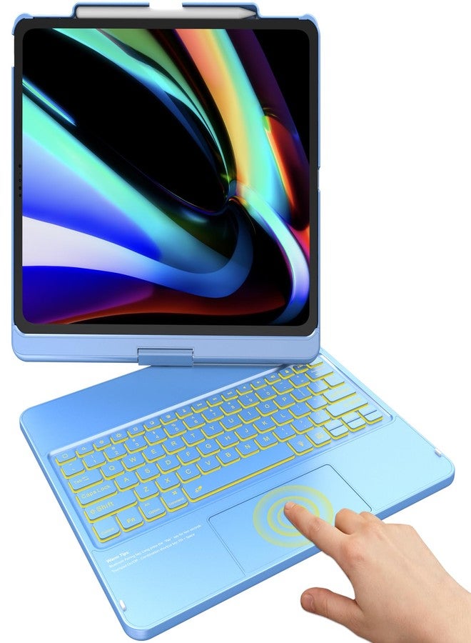 TQQ iPad Air 13 Inch Case Keyboard (M3 2025 / M2 2024), iPad Pro 12.9 (6th, 5th, 4th, 3rd Gen) Keyboard - 360° Rotatable, 7-Color Backlight, Multi-Touch Trackpad, Thin & Light (Blue) - Image 1