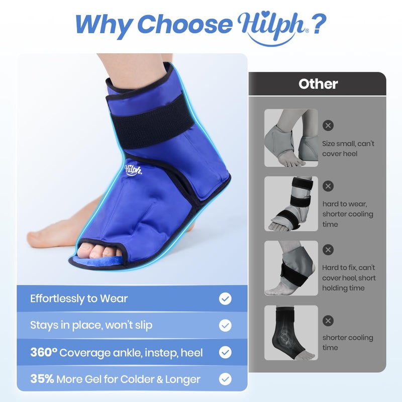 Hilph Foot Ankle Ice Pack Wrap for Plantar Fasciitis, Full Coverage Foot Gel Ice Cold Pack for Feet & Ankle & Heel Injuries, Ice Boot for Surgery Recovery, Feet Pain Relief, Achilles Tendonitis, Large - Image 3