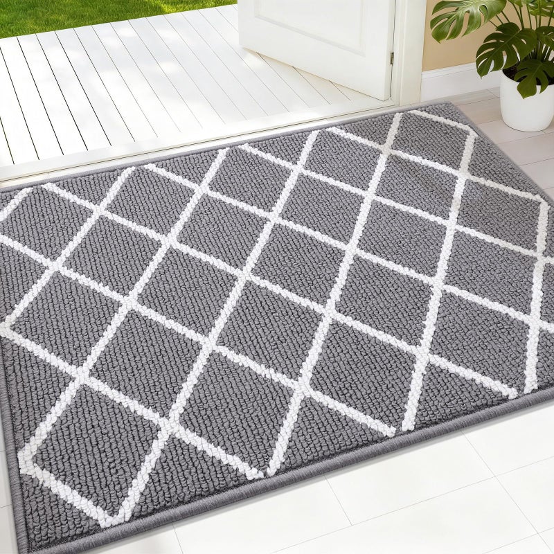 Finchitty Indoor Door Mat, Dirt Resistant and Absorbent, Low-Profile, Non-Slip, Washable Inside Floor Mats for Front Door, Back, and Entrance, 32" x 20", Grey - Image 1