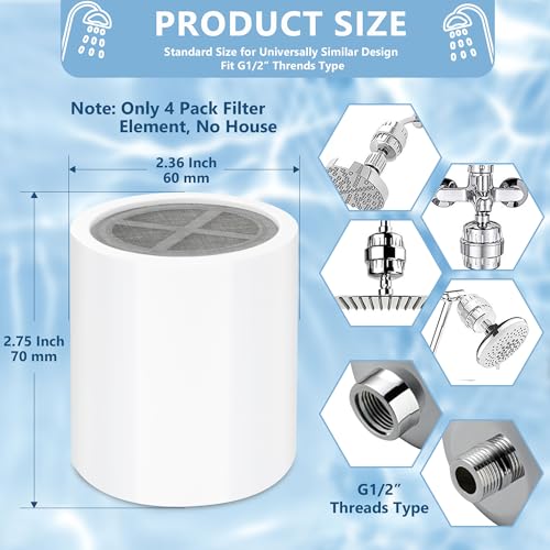 Tnnluku 4 Pack 20 Stage Shower Head Filter, Shower Filter Replacement Cartridge for Hard Water, Universally Compatible With Any Similar Design, High Output, Clean and Softener Water - Image 2