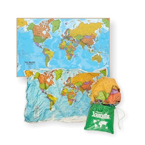 Waypoint Geographic World ScrunchMap Portable EasytoStore Map of the World Water and TearResistant Map EcoConscious Unique Gifts Storage Bag Included 24 H x 36 W - Image 1