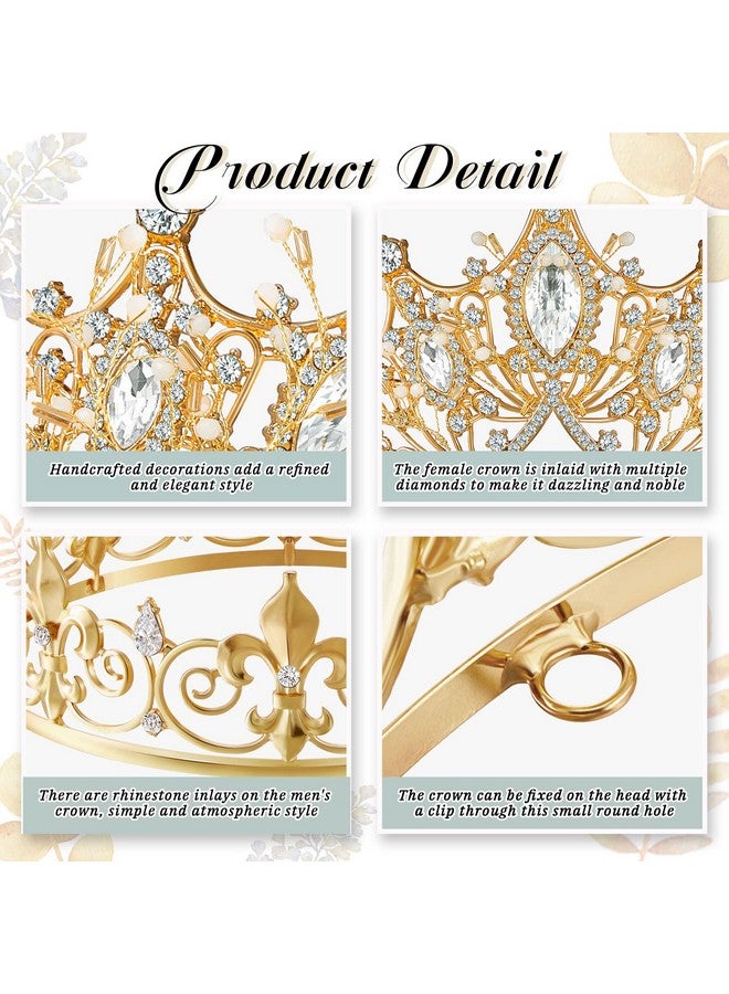 Junkin 2 Pcs Crowns for Men Women Baroque Queen Crown King Prince Tiara Princess Crystal Headband Rhinestone Prom Party(Gold) - Image 3