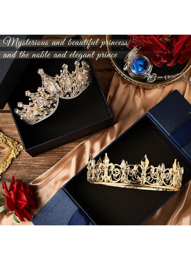 Junkin 2 Pcs Crowns for Men Women Baroque Queen Crown King Prince Tiara Princess Crystal Headband Rhinestone Prom Party(Gold) - Image 5