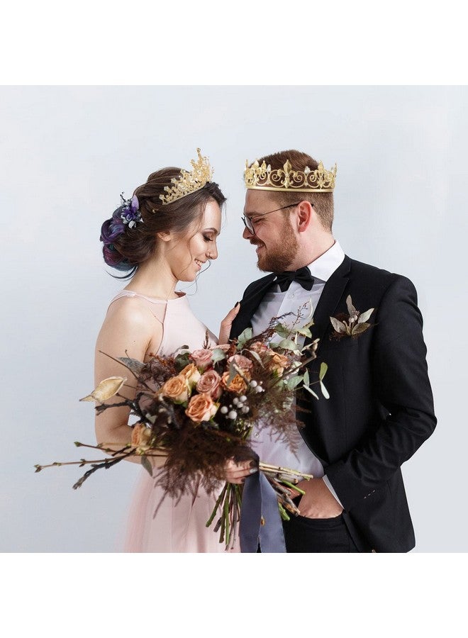 Junkin 2 Pcs Crowns for Men Women Baroque Queen Crown King Prince Tiara Princess Crystal Headband Rhinestone Prom Party(Gold) - Image 4
