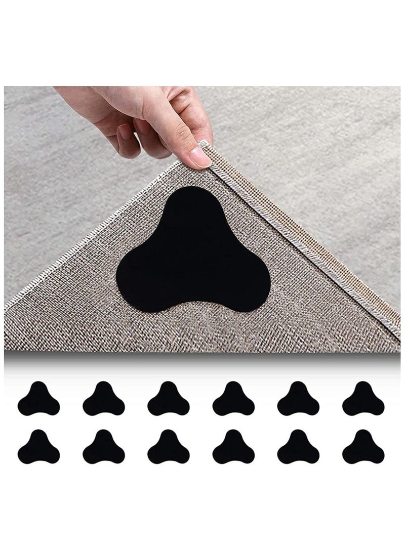 KASTWAVE Rug Gripper Rug Tape 12 Pcs Double Sided Anti Curling Non Slip Reusable Rug Pad Rug Grippers for Hardwood Floors, Carpets, Floor Mats in Place & Make Corner Flat and Easily Peel Off - Image 1