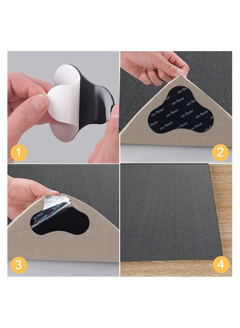 KASTWAVE Rug Gripper Rug Tape 12 Pcs Double Sided Anti Curling Non Slip Reusable Rug Pad Rug Grippers for Hardwood Floors, Carpets, Floor Mats in Place & Make Corner Flat and Easily Peel Off - Image 4