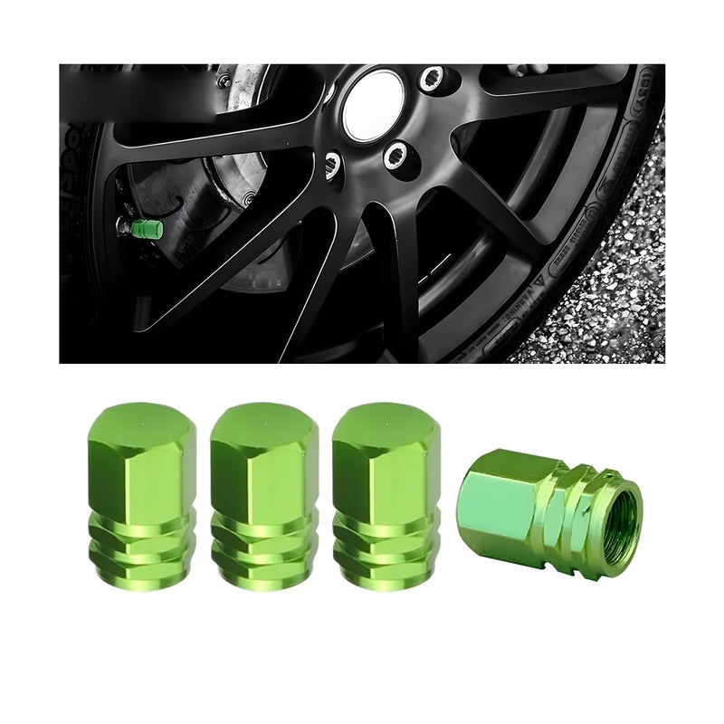 Osilly Car Tire Stem Valve Caps 4 Pcs Aluminum Alloy Valve Stem Covers Corrosion Resistant LeakProof Tire Cap Cover Accessories Hexgon Style Wheel Air Valve Caps for SUV Car Bike Light Green