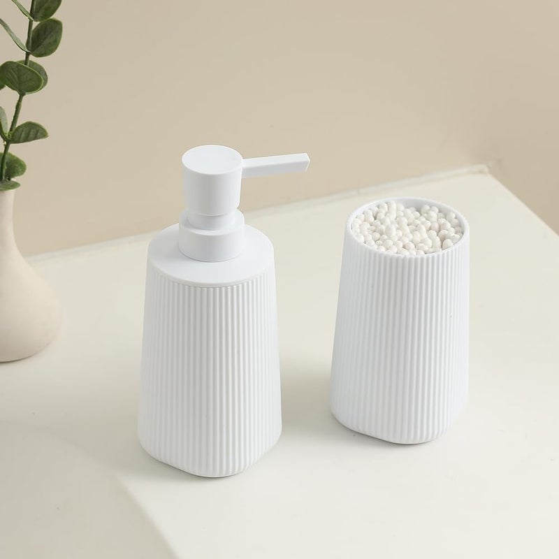 YAUKPH Bathroom Accessories 2 Piece Soap Dispenser and Toothbrush Holder Set Striped White - Image 4