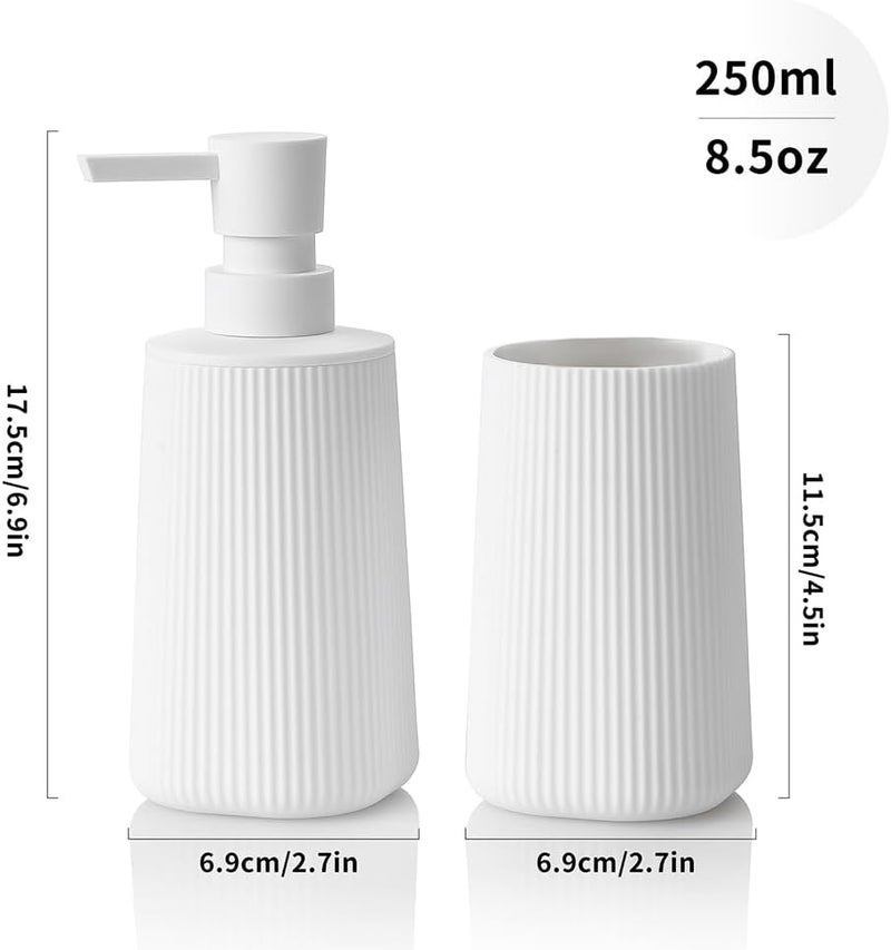 YAUKPH Bathroom Accessories 2 Piece Soap Dispenser and Toothbrush Holder Set Striped White - Image 3