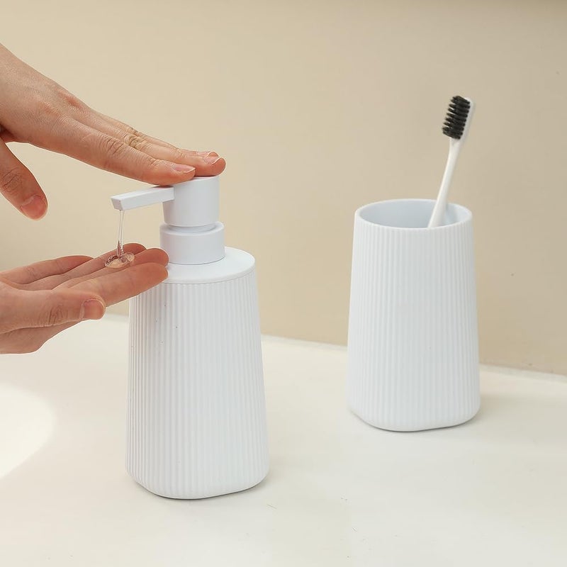 YAUKPH Bathroom Accessories 2 Piece Soap Dispenser and Toothbrush Holder Set Striped White - Image 2
