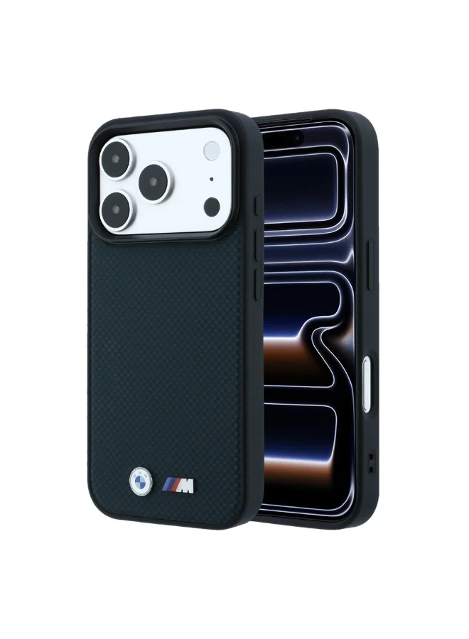 Bmw iPhone 18 Pro MagSafe PU Kevlar Hard Case with Metal Logo, Slim Protective Phone Cover