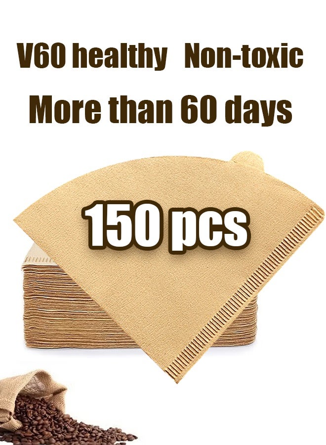 "تاقومارت مرشحات قهوة V60، 150 قطعة، 02 مرشح قهوة للصب، 1-4 أكواب من مرشحات القهوة الورقية المخروطية للاستخدام مرة واحدة، متوافقة مع مرشحات التنقيط المخروطية وآلات صنع القهوة بالتنقيط، لون طبيعي - Image 1