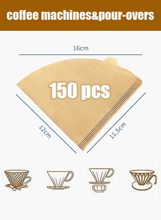 "تاقومارت مرشحات قهوة V60، 150 قطعة، 02 مرشح قهوة للصب، 1-4 أكواب من مرشحات القهوة الورقية المخروطية للاستخدام مرة واحدة، متوافقة مع مرشحات التنقيط المخروطية وآلات صنع القهوة بالتنقيط، لون طبيعي - Image 2