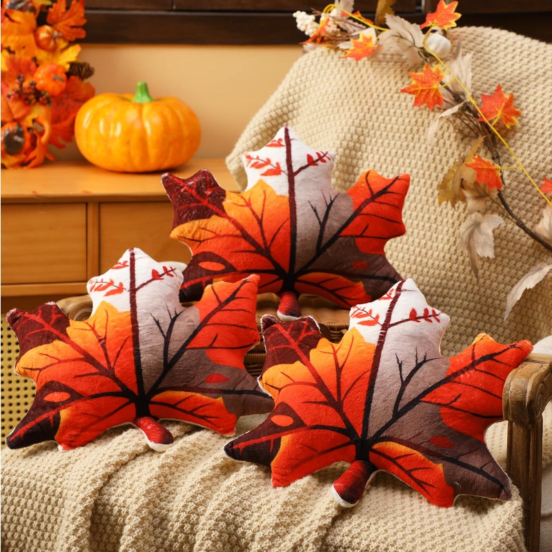 Yousoontic 3 Pcs Thanksgiving Throw Pillow 12 Inch Fall Maple Leaf Shaped Throw Pillow with Inserts 3D Stuffed Rustic Autumn Cushion Decorative for Outdoor Couch Bedroom Sofa Room Party Gifts Decor - Image 2