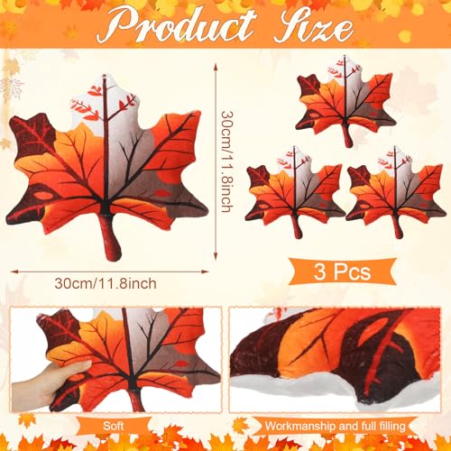 Yousoontic 3 Pcs Thanksgiving Throw Pillow 12 Inch Fall Maple Leaf Shaped Throw Pillow with Inserts 3D Stuffed Rustic Autumn Cushion Decorative for Outdoor Couch Bedroom Sofa Room Party Gifts Decor - Image 3