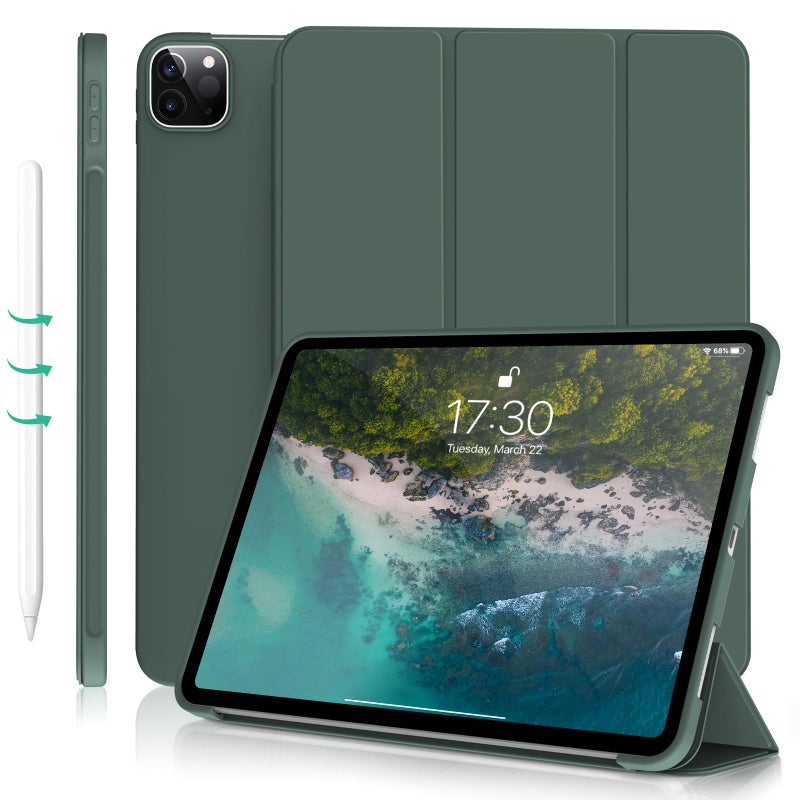Kenke for iPad Pro 11 Inch Case 4th/3rd/2nd/1st Generation 2022/2021/2020/2018 2nd Pencil Magnetic Attachment Without Pencil Holder Soft Slim TPU Cover Auto Wake/Sleep (Dark Green) - Image 1