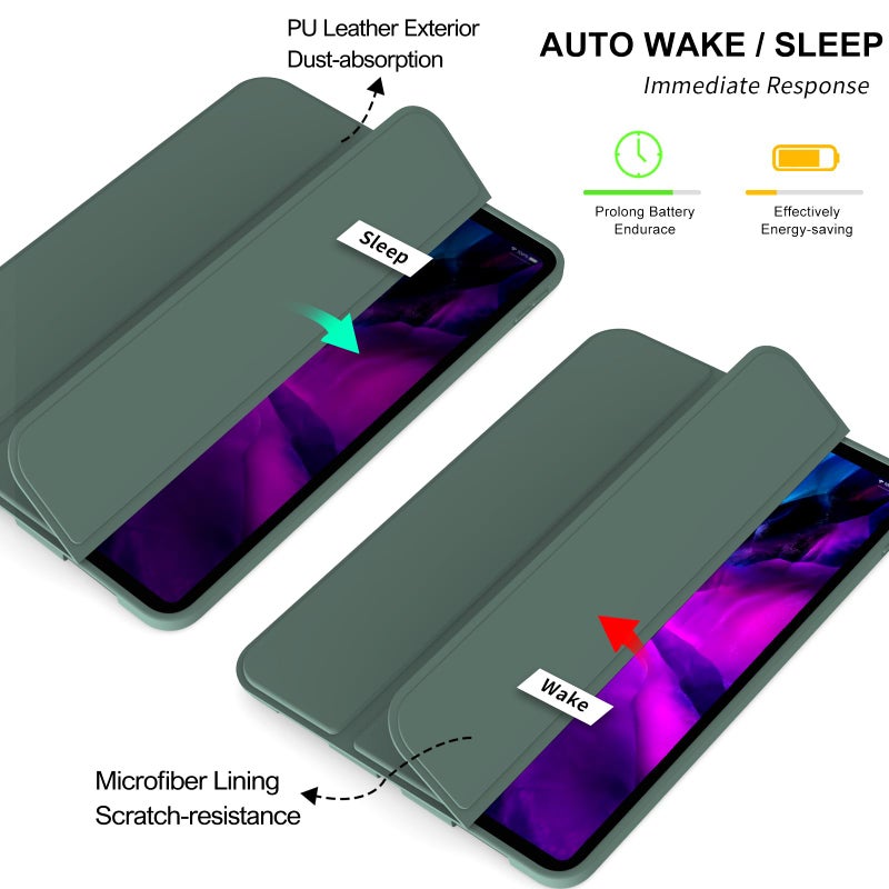 Kenke for iPad Pro 11 Inch Case 4th/3rd/2nd/1st Generation 2022/2021/2020/2018 2nd Pencil Magnetic Attachment Without Pencil Holder Soft Slim TPU Cover Auto Wake/Sleep (Dark Green) - Image 3