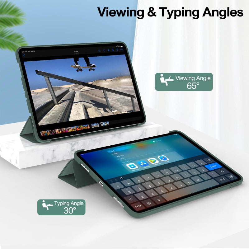 Kenke for iPad Pro 11 Inch Case 4th/3rd/2nd/1st Generation 2022/2021/2020/2018 2nd Pencil Magnetic Attachment Without Pencil Holder Soft Slim TPU Cover Auto Wake/Sleep (Dark Green) - Image 4