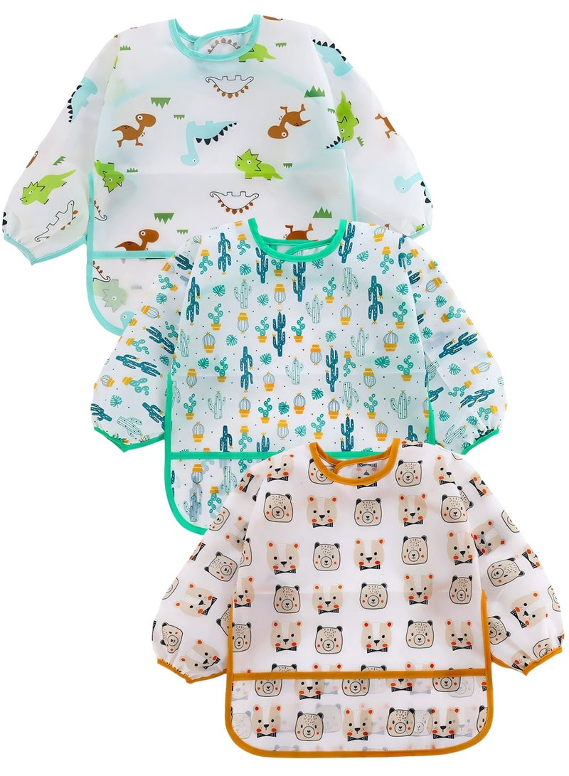 Umiwin 3 Pack Long Sleeve Baby Bib,Baby Toddler Waterproof Sleeved Bib for 6 Months And Above Reusable with Catch-all Pocket,Suitable for Nursing, Feeding - Image 1