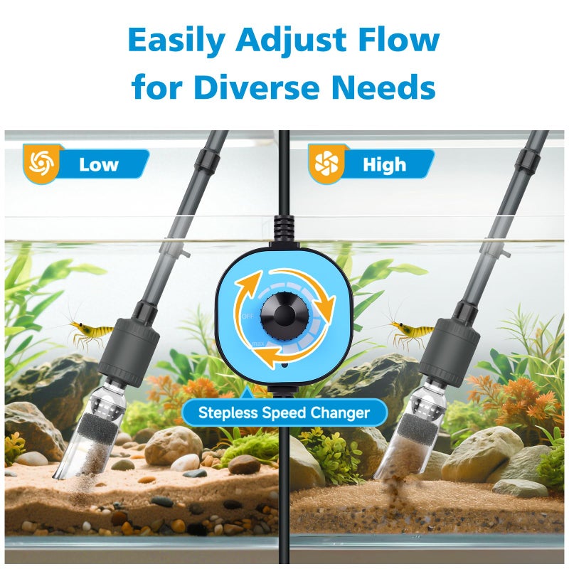 fishkeeper Aquarium Vacuum Gravel Cleaner, 25W 6 in 1 Multifunction Fish Tank Cleaner Kit for Automatic Water Change, Wash Sand, Water Circulation Infinitely Adjustable Flow Fish Tank Cleaner Vacuum - Image 3