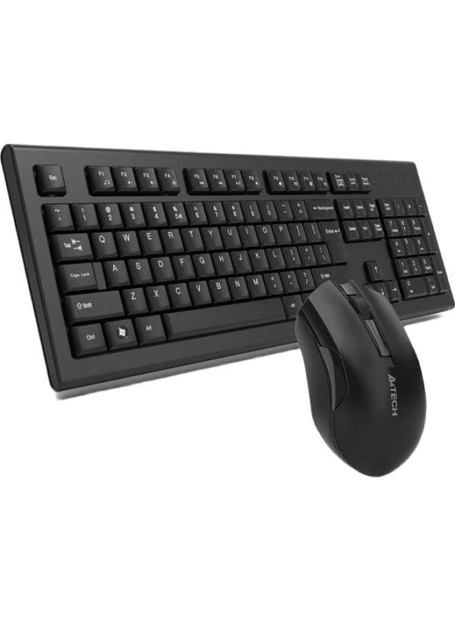 A4Tech 3000N Wireless Keyboard And Mouse Combo, Office Typing Desktop Computer Laptop External Keyboard Mouse Set Wireless, Splash-Resistant, Black - Image 1