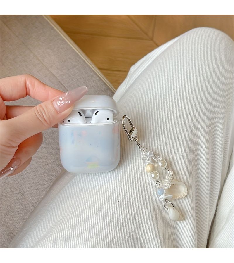 حافظة واقية من السيليكون الملون بتصميم أحلام مع سلسلة قشرية معلقة للزينة لـ Airpods 3 - Image 3