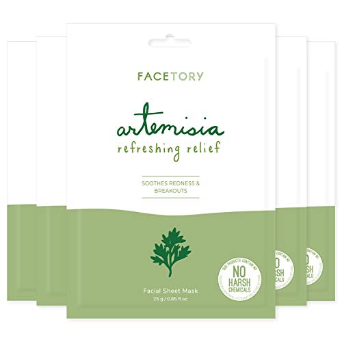 FACETORY K Beauty Face Mask Skin Care ARTEMISIA REFRESHING RELIEF Sheet Mask with Artemesia Plant Extract Soothes Redness Breakouts 5 Pack - Image 2