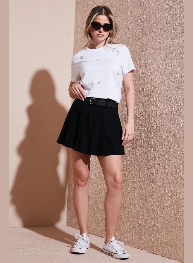 Lela Lela Belted Pleated Regular Fit High Waist Shorts Skirt Women's SHORTS SKIRT 5866292