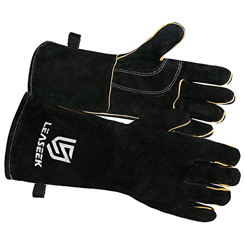 LeaSeek Leather Forge Welding Gloves, Heat/Fire Resistant Barbecue Gloves,Mitts for Fireplace,BBQ,Welder,Grill,Oven,Stove,Tig - Image 1