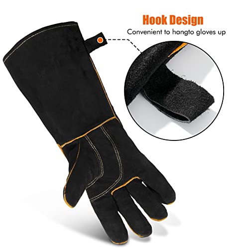 LeaSeek Leather Forge Welding Gloves, Heat/Fire Resistant Barbecue Gloves,Mitts for Fireplace,BBQ,Welder,Grill,Oven,Stove,Tig - Image 4