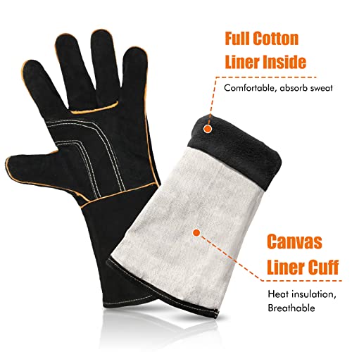 LeaSeek Leather Forge Welding Gloves, Heat/Fire Resistant Barbecue Gloves,Mitts for Fireplace,BBQ,Welder,Grill,Oven,Stove,Tig - Image 2