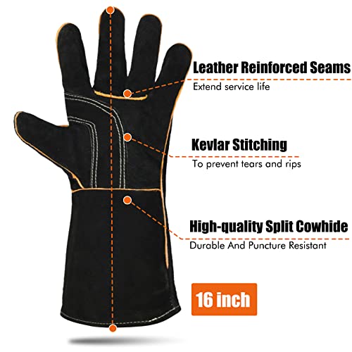 LeaSeek Leather Forge Welding Gloves, Heat/Fire Resistant Barbecue Gloves,Mitts for Fireplace,BBQ,Welder,Grill,Oven,Stove,Tig - Image 3
