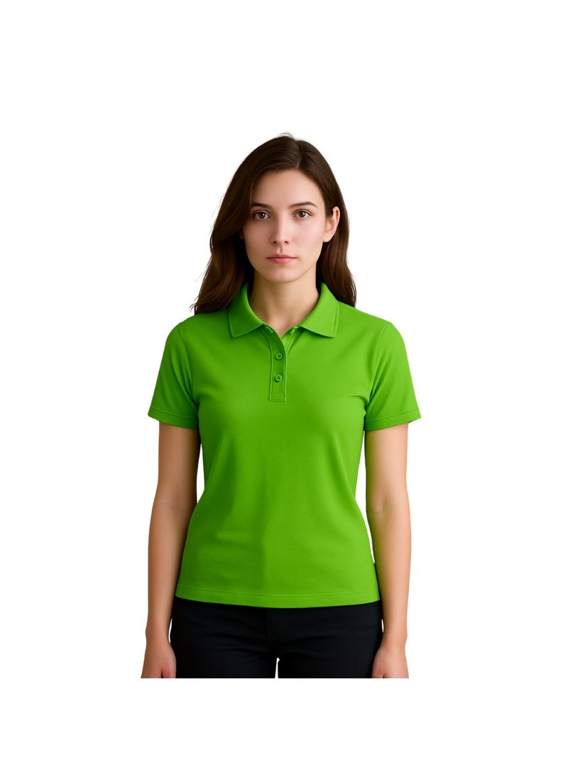 برينت شوب فور مي تي شيرت بولو جولف نسائي بقصّة عادية وأكمام قصيرة من القطن الخالص، 220 جرام لكل متر مربع، ألوان أساسية - Image 1