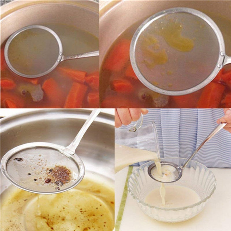 ATETO Stainless Steel Mesh Strainer Round Frying Spoon for Kitchen Food Cooking Oil Filter Utensil Light Weight Drainer Set of 1 - Image 4